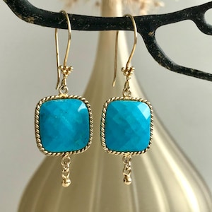 Turquoise Earrings, December Birthstone, Gold Earrings, Blue Gemstone Earrings, Simple Everyday Earrings, Gift for Her