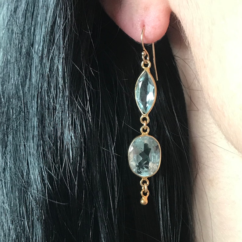 Gold Bridal earrings Natural aquamarine earrings March birthstone Jewelry Blue Aquamarine Earrings Gift for her Evening earrings