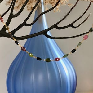 Multicolored Tourmaline Beaded Necklace, October Birthstone Gift, Minimalist Jewelry, Handmade Dainty Gold Layering Necklace, Gift For Her