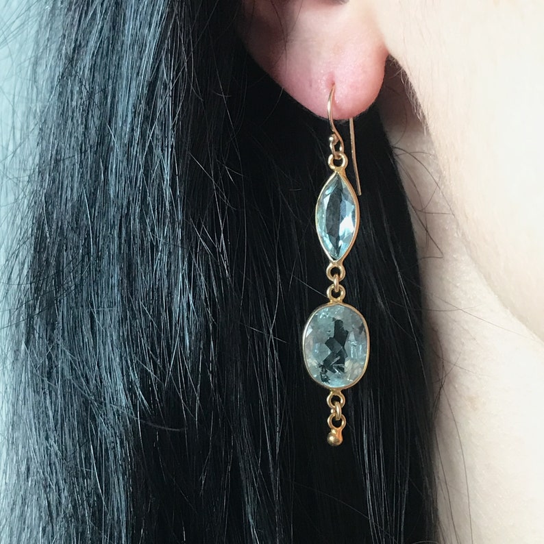 Gold Bridal earrings Natural aquamarine earrings March birthstone Jewelry Blue Aquamarine Earrings Gift for her Evening earrings