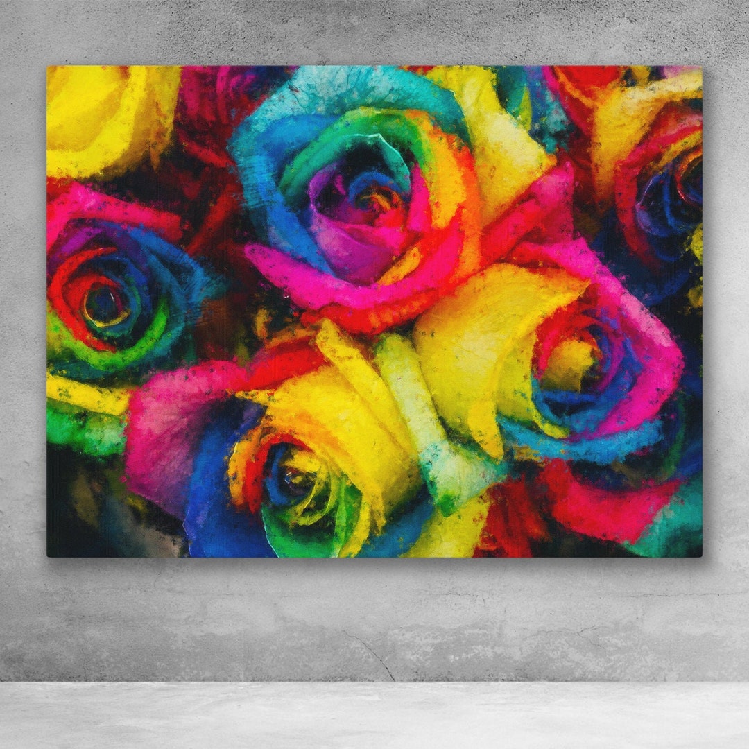 Painted Roses Pop Art Canvas Wall Art - Etsy