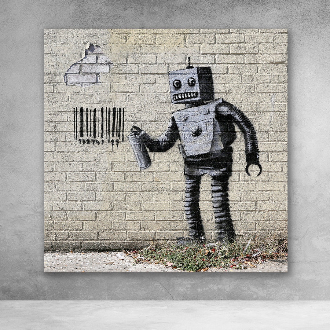 Robot Graffiti Banksy Street Art Canvas Etsy
