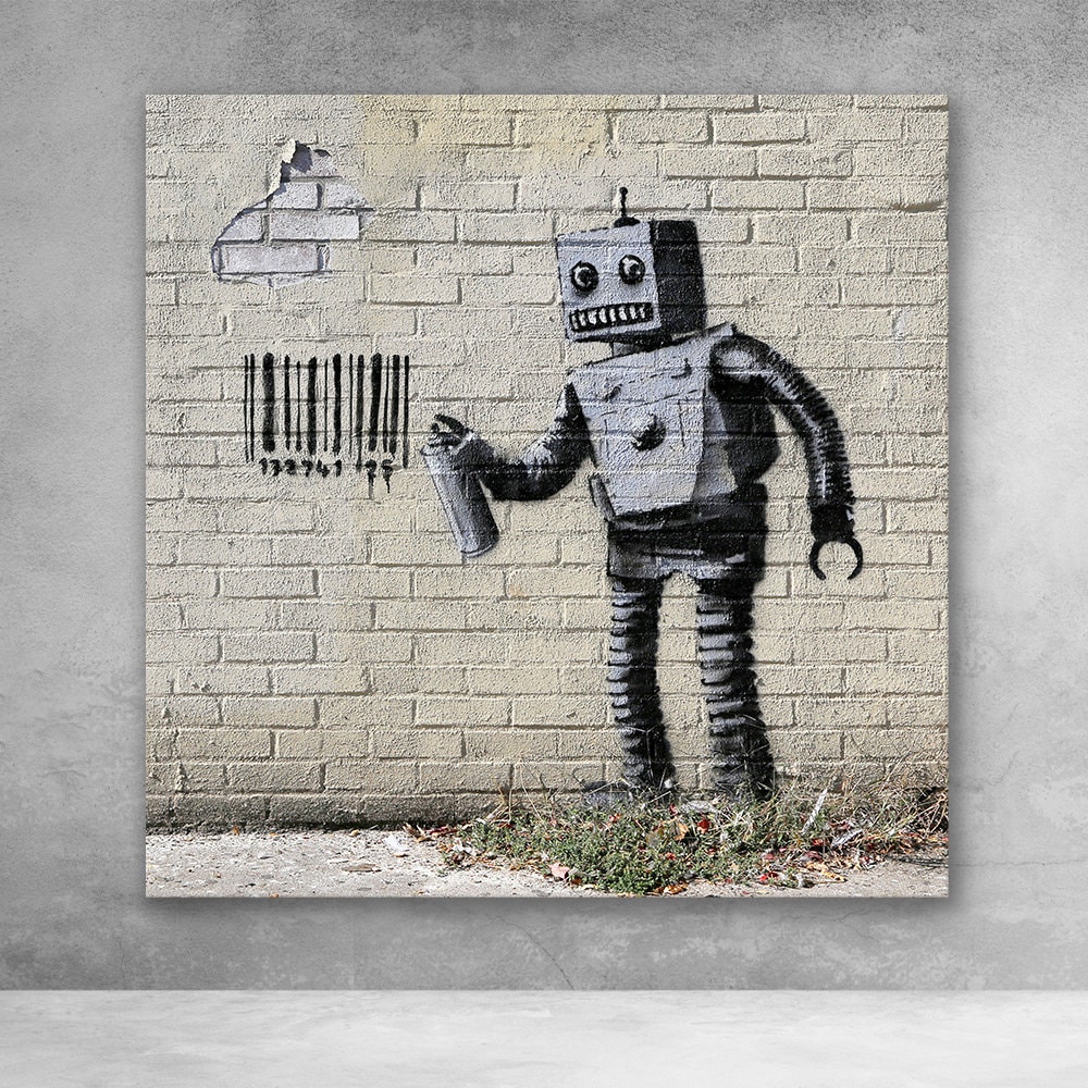 Sæt ud komme ud for kronblad Robot Graffiti Banksy Street Art Canvas - Etsy Ireland