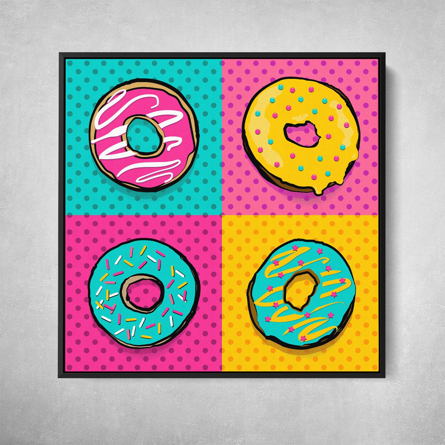 Pop Art Donuts Warhol Style Premium Framed Canvas Wall Art -