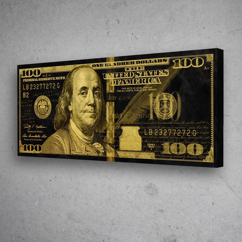 Gold Ben Franklin 100 Dollar Bill Premium Canvas Art | Etsy
