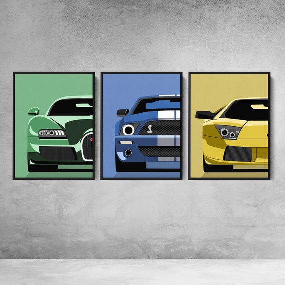 Sports Car Set Pop Art Premium Framed Canvas Wall Art Etsy