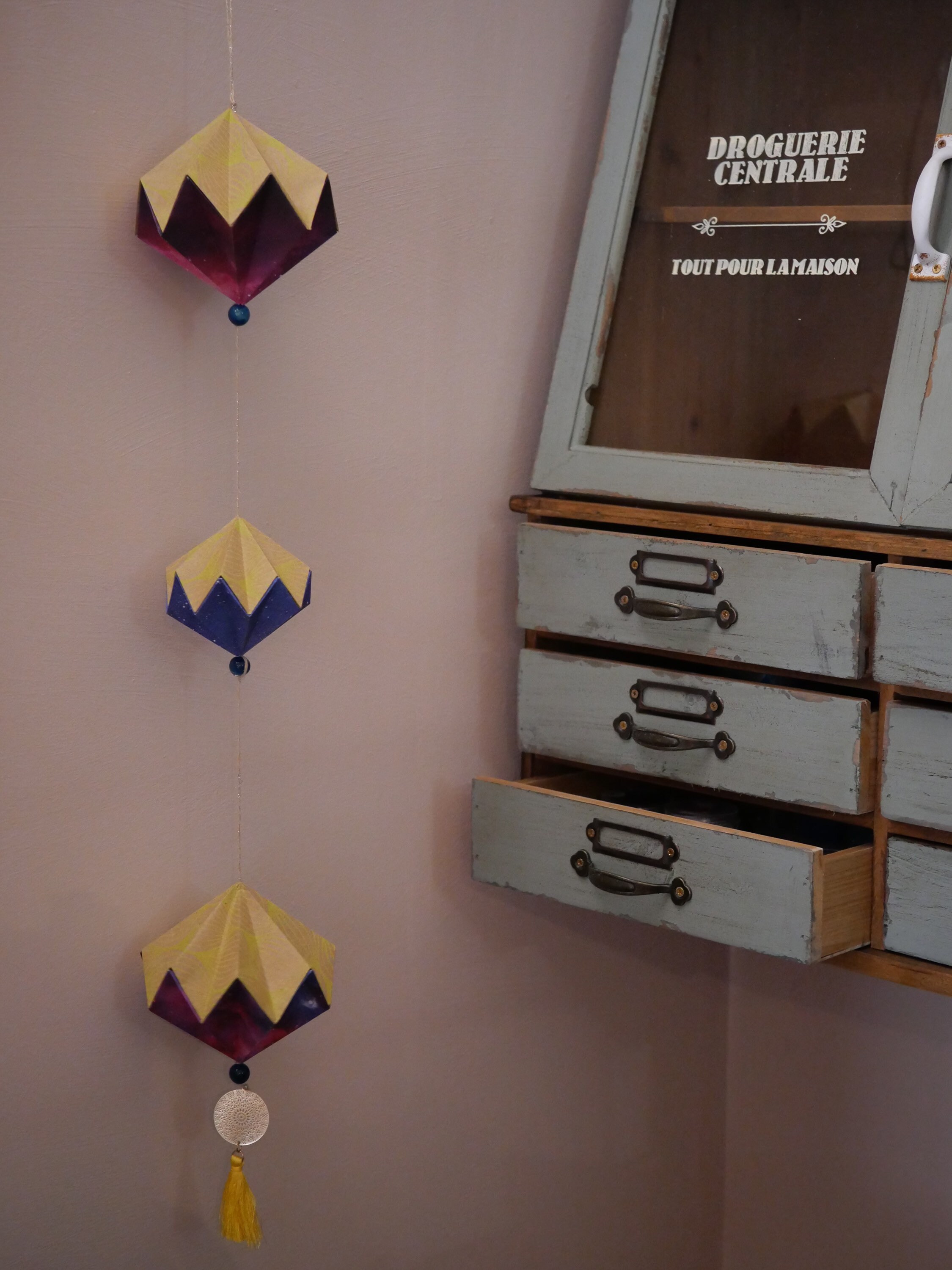 Suspension Poétique 3 Diamants Origami