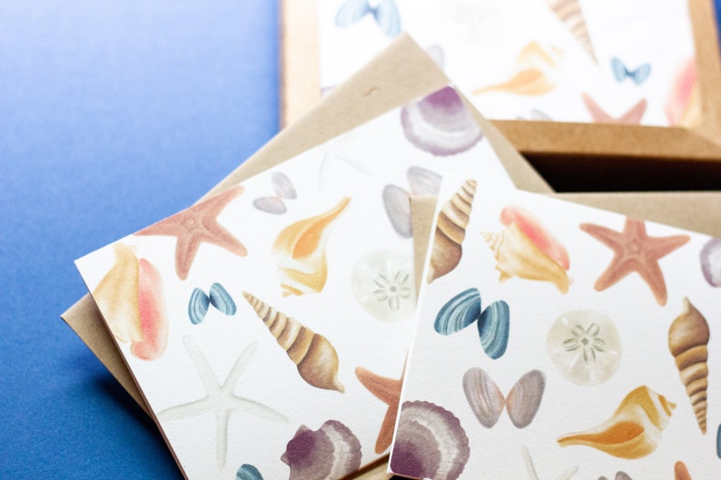 Seashells Pattern Notecard Box Set of 8
