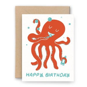 Carte d’anniversaire Octopus | Poulpe se brossant les dents | Carte typographique