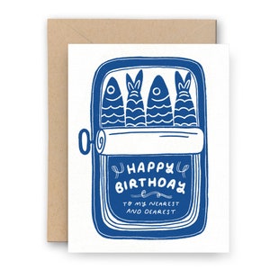 Tarjeta de feliz cumpleaños con forma de lata de sardinas / Tarjeta impresa