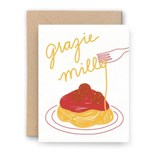 Tarjeta Grazie Mille Spaghetti / Tarjeta tipográfica / Gracias