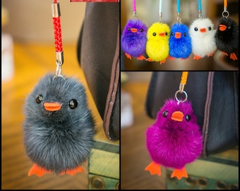 Chick Charm 5cm  Mink Fur Keyring Dangle Pendant Mobile Keys Colour Soft Fluffy Cute Easter Decor Kawaii Bird Duckling Bird Sensory ADHD