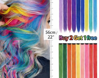 BUY 2, GET 1 FREE! Single Rainbow Hair Extension - Colourful Neon Clip In Streak - Vibrant Synthetic Hairpiece for Festivals, Raves & Pride