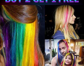 BUY 2 GET 1 FREE! Rainbow Hair Streaks – Synthetic Clip-In Color Highlights For Pride, Cosplay, Parties & Festival Hair Accessories