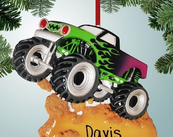 Personalized Monster Truck in Mud Christmas Ornament - Rally - Kids Playtime - Racing - Free Personalization