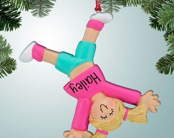 Tumbling Girl - Blonde Haare - Personalisierte Weihnachtsverzierung - Gymnastik - Turnerin - Wagen-Rad - Handständer - Spielplatz