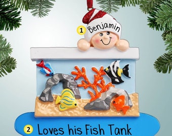 Kid with Aquarium - Personalized Christmas Ornament - Loves Tropical Fish - Salt Water - Freshwater - Perfect Handwriting