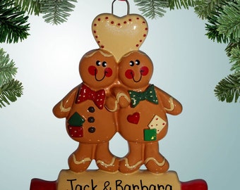 Gingerbread Couple on Rolling Pin - Personalized Christmas Ornaments - 1st Christmas - Just Married - Baking - Cooking - Cookies