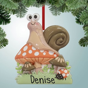 Personalized Snail with Mushrooms Christmas Ornament - Gardening - Soil - Vegetable Garden - Slugs - Free Personalization