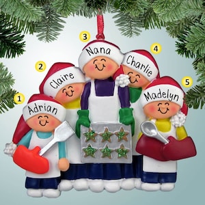 Baking Cookies Family - 5 - Personalized Christmas Ornaments - Cooking with Grandma - Holiday Treats - Kitchen - Chef - Free Personalization