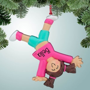 Tumbling Girl - Brown Hair - Personalized Christmas Ornament - Gymnastics - Gymnast - Cart Wheel - Hand Stands - Playground