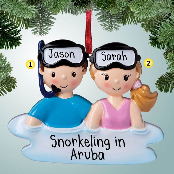 Snorkel Couple - Christmas Ornaments - Great Barrier Reef - Honeymoon ornament - snorkeling - vacation - Hawaii - Mexico - SCUBA Diving