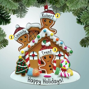 Gingerbread Family with House - 3 - Christmas Ornaments - Christmas Cookie Family - New Home - Gingerbread Man - Free shipping eligible