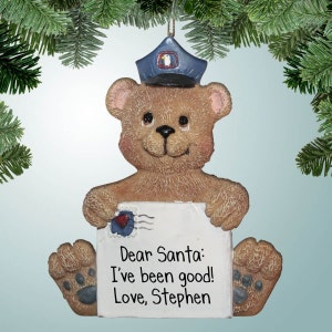 Cartero oso sentado - Adornos navideños personalizados - Oficina de correos - Trabajador postal - Cartero - Conductor de reparto - Cartas