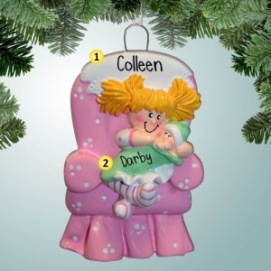 Big Sister in Chair - Blonde - Personalized Christmas Ornaments - Family Ornament - Baby Brother - Baby Sister - Free Personalization