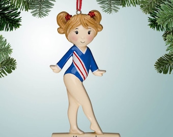 Balance Beam Girl with Red Stars in Hair - Personalized Christmas Ornaments - Gymnastics gymnastics - gymnast