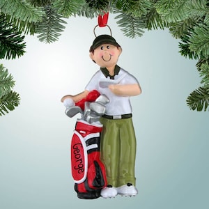 Male Golfer with Red Bag - Christmas Christmas Ornaments - Golfer - Golfing Trip - Free Personalization
