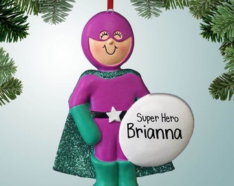 Female Super Hero in Pink - Personalized Ornaments - Favorite Characters - Comic Book