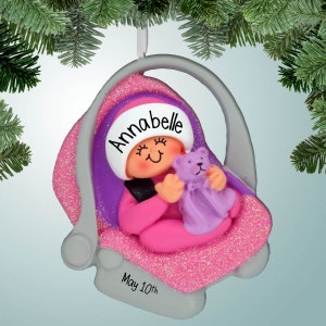 Baby in Carrier - Girl - Personalized Christmas Ornaments - 1st Christmas new baby - girl
