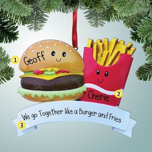 Burger & Fries - Personalized Christmas Ornament - Fast Food - Hamburgers - Perfect Handwriting