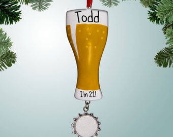Craft Beer with Hanging Bottle Cap - Personalized Christmas Ornament - Drinks - Free Shipping Eligible