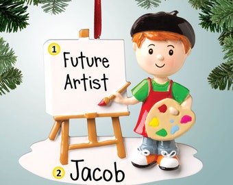 Personalized Artist Boy with Easel Christmas Ornament - Kids Who Love to Paint - Preschool - Kindergarten - Art Class - Free Personalization