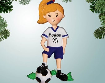 girl soccer player christmas ornament