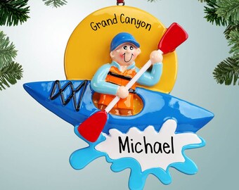 Kayak Male - Personalized Christmas Ornament - Rafting - River - Lake - Ocean - Boat - Canoe - Perfect Handwriting