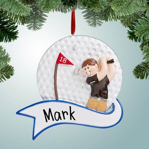 Personalized Male Golfer with Banner Christmas Ornament - Learning to Golf - Lessons - Hole in One - Birdies - Eagles - Under Par