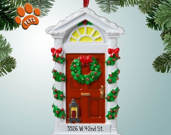 House with Garland and Red Bows Door - Christmas Ornaments - New Home & Housewarming realtor - real estate - apartment - condo - Pets