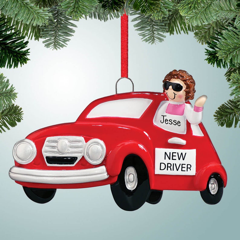 Waving New Driver Girl Personalized Christmas Ornament Etsy