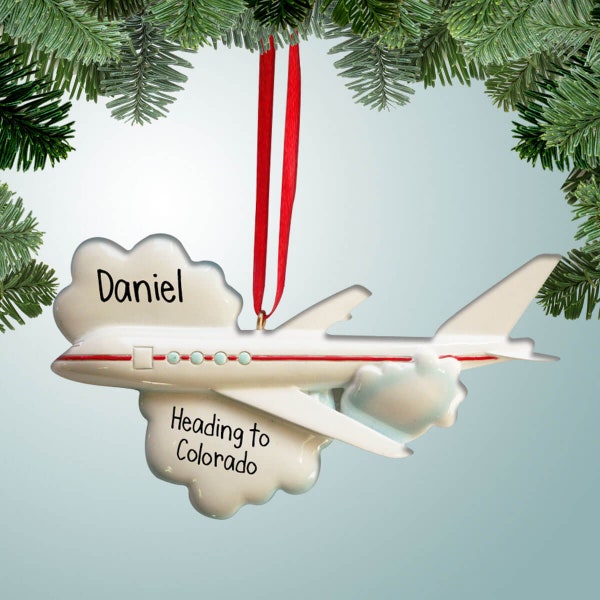 Big White Jet Personalized Christmas Ornament - 1st plane ride - Vacation - Tourism - Travel Agent - Heading to Hawaii - Personalized Free