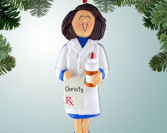 Pharmacist Woman with Brown Pills - Brown - Personalized Ornaments - Pharmacist doctor - medical - Free Shipping Eligible