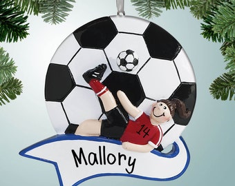 Soccer Girl with Banner - Brown Hair - Personalized Ornaments - Soccer