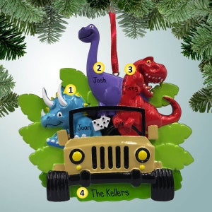 Dinosaur Christmas Ornament - 3 - Personalized Jurassic Family - Prehistoric Families - Paleontology Collectibles - Tyrannosaurus - Beasts