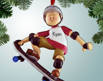 Skateboard Grabber - Masculino - Adorno navideño - Skate Park - Niños que practican skate - Personalización gratuita
