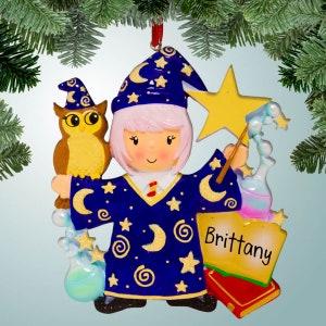 Wizard - Girl - Personalized Christmas Ornaments - Fantasy Characters - Witchcraft - Free Shipping Eligible
