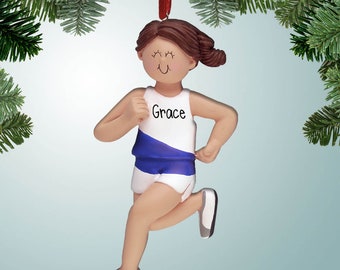 Female Runner with Stripe - Brown Hair - Personalized Ornaments - Fitness - 1st Marathon - 10K - 5K - Track - Cross-Country - XC