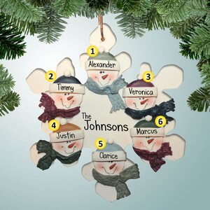 Snowflake Family - 6 - Personalized Ornaments - Family Ornaments - Family of 6