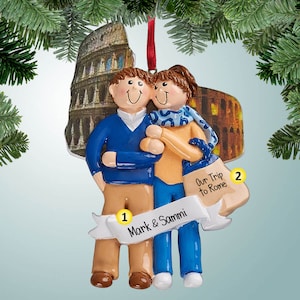 Personalized Rome Couple with Colosseum Christmas Ornament - Italian Vacation - Vatican - Italy - Spanish Steps - Trevi Fountain - Honeymoon